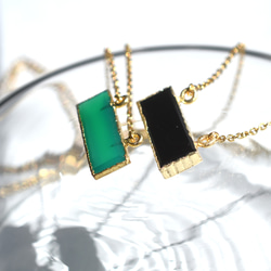 秋の新作【選べる・数量限定】個性派　レクタングル　オニキス　ブラック/グリーン　サージカルステンレスネックレス 10枚目の画像