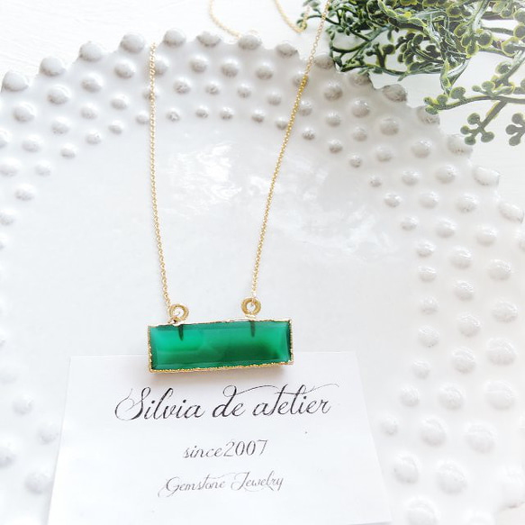 秋の新作【選べる・数量限定】個性派　レクタングル　オニキス　ブラック/グリーン　サージカルステンレスネックレス 12枚目の画像