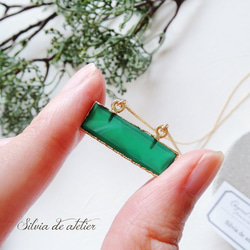 秋の新作【選べる・数量限定】個性派　レクタングル　オニキス　ブラック/グリーン　サージカルステンレスネックレス 6枚目の画像