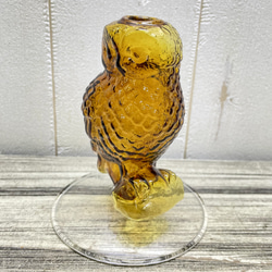 フクロウのガラスベース 1輪挿し  ナチュラル可愛い花器 2枚目の画像