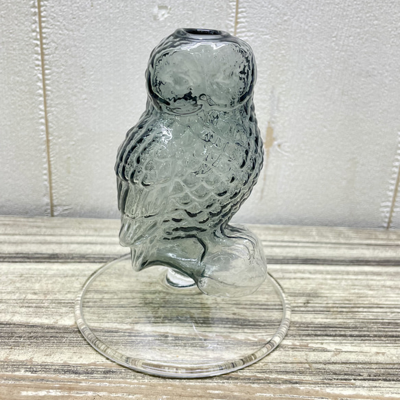 フクロウのガラスベース 1輪挿し  ナチュラル可愛い花器 8枚目の画像
