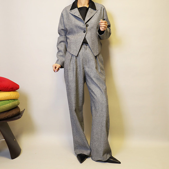 今なら即納♪お得♪斜文織りセットアップ普段〜式にもフォーマル卒業・入学式 スーツ ショートジャケット+ロングパンツ 1枚目の画像