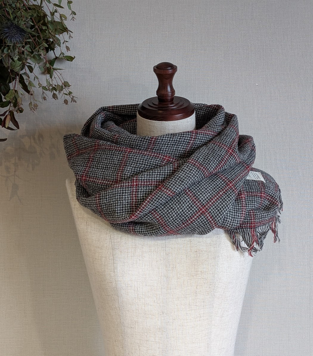 ふっくらウールガーゼ マフラー_チェック(白黒&レッド）