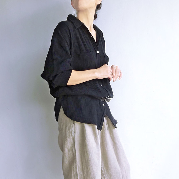 ガーゼオーバーシルエットシャツ（サンドカーキ） 11枚目の画像