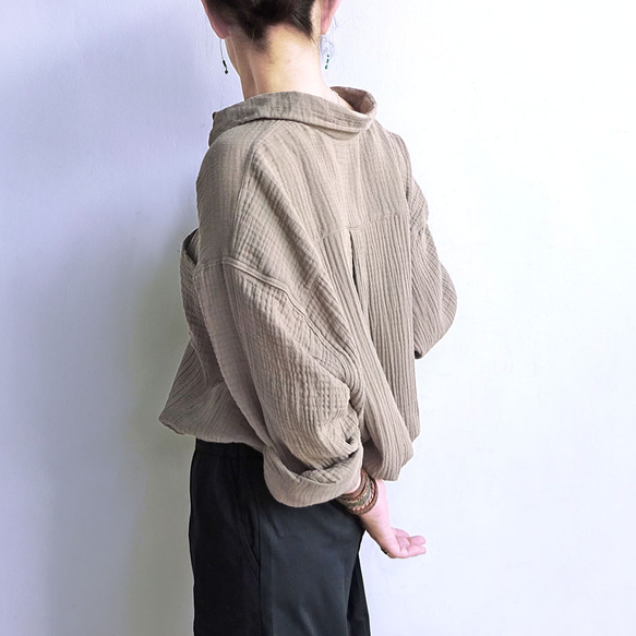 ガーゼオーバーシルエットシャツ（サンドカーキ） 7枚目の画像