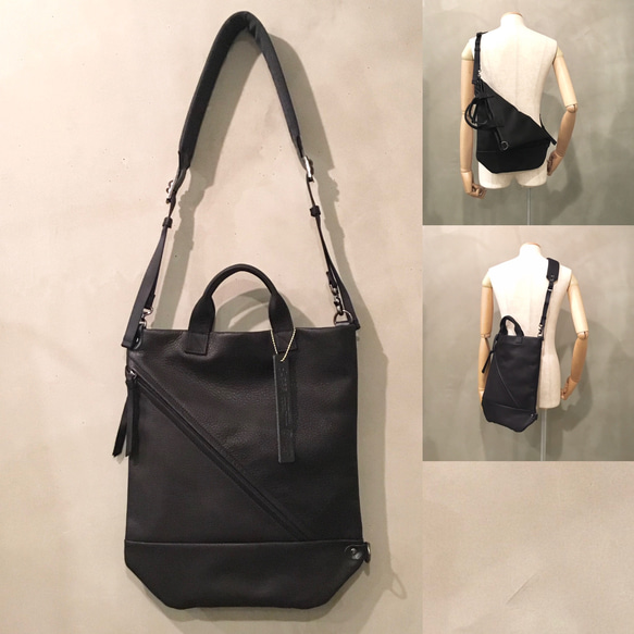 ハンドル付き薄マチショルダー／変形出来る／-LESS 1枚目の画像