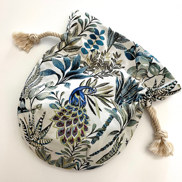 《 1点物* 》AMADEUSのマニフィーク巾着バッグ SAFECO社フランス輸入ジャガード生地 太番手フレンチリネン 14枚目の画像