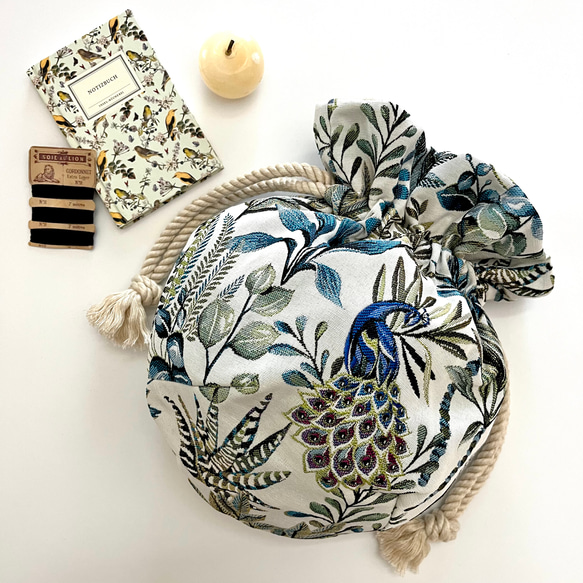 《 1点物* 》AMADEUSのマニフィーク巾着バッグ SAFECO社フランス輸入ジャガード生地 太番手フレンチリネン 1枚目の画像