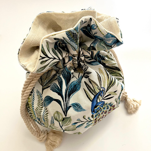 《 1点物* 》AMADEUSのマニフィーク巾着バッグ SAFECO社フランス輸入ジャガード生地 太番手フレンチリネン 9枚目の画像