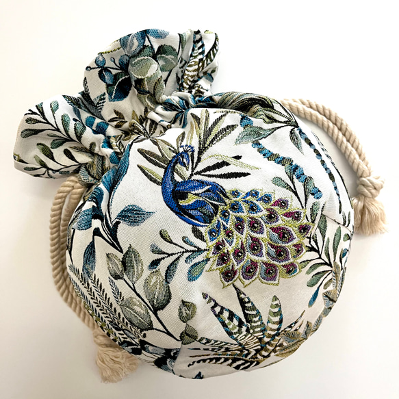 《 1点物* 》AMADEUSのマニフィーク巾着バッグ SAFECO社フランス輸入ジャガード生地 太番手フレンチリネン 5枚目の画像