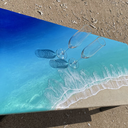 大型オーシャンレジン折り畳みアート作品ハンドメイド宮古ブルー　ローテーブル オーシャンレジン折り畳みテーブル アート作品ハンドメイド宮古