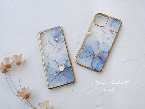 chii様専用ページ　＃La Fleur Bleue流動アートのスマホケース 1枚目の画像