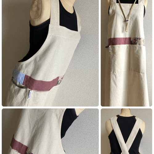 パッチワークがポイントの肩こり知らずのかぶるだけエプロン タオル