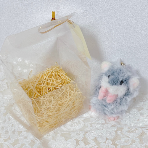 ふわもこ手つなぎハムスター(ホワイトグレー) 羊毛フェルト