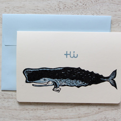 マッコウクジラの版画グリーティングカード　ブルー 1枚目の画像