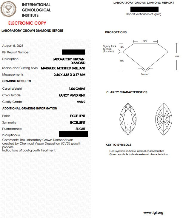 1.0カラット、カラーD、無色、ファンシーエクセレントカット、ラボグロウンダイヤモンド、VVS2クラリティ、IGI認定