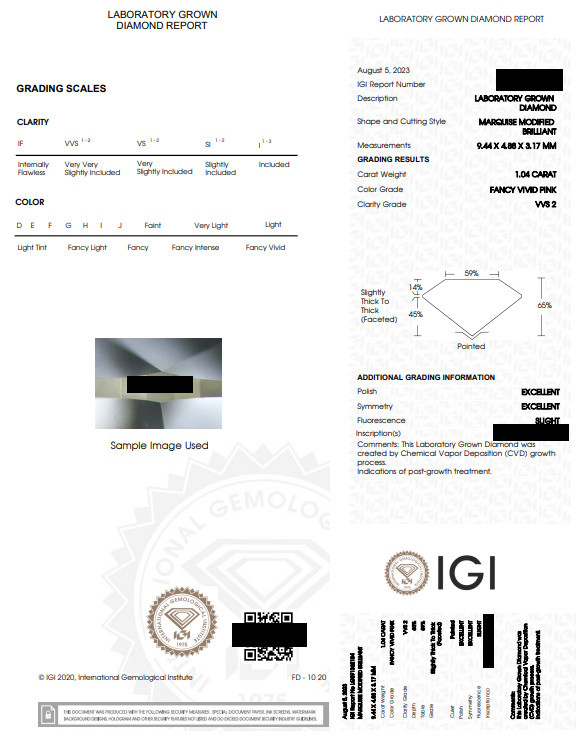1.0カラット、カラーD、無色、ファンシーエクセレントカット、ラボグロウンダイヤモンド、VVS2クラリティ、IGI認定