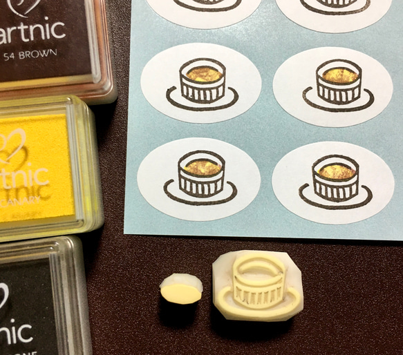 クリームブリュレの消しゴムはんこ（持ち手つき） 1枚目の画像