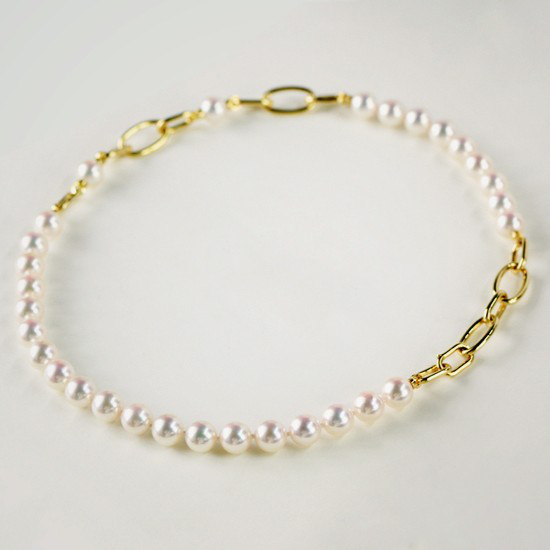 【ルミナ】7-7.5mm 日本製アコヤ真珠 天然海水真珠ネックレス 18Kゴールド 多用途 スタイリッシュ エレガント 絶妙なジ