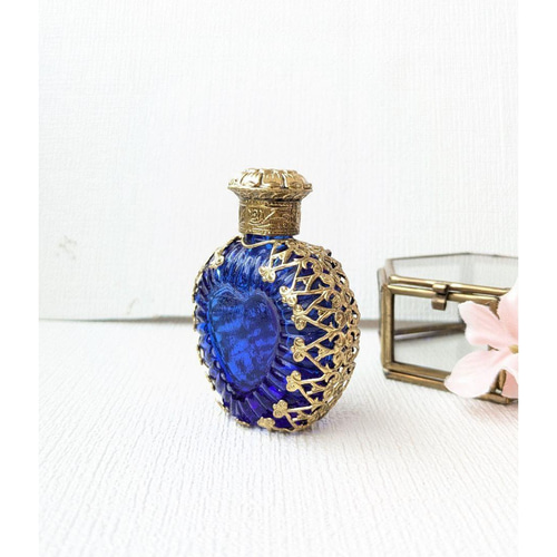 アンティーク調 香水瓶 チェコガラス ブルーxゴールド pf0308r その他