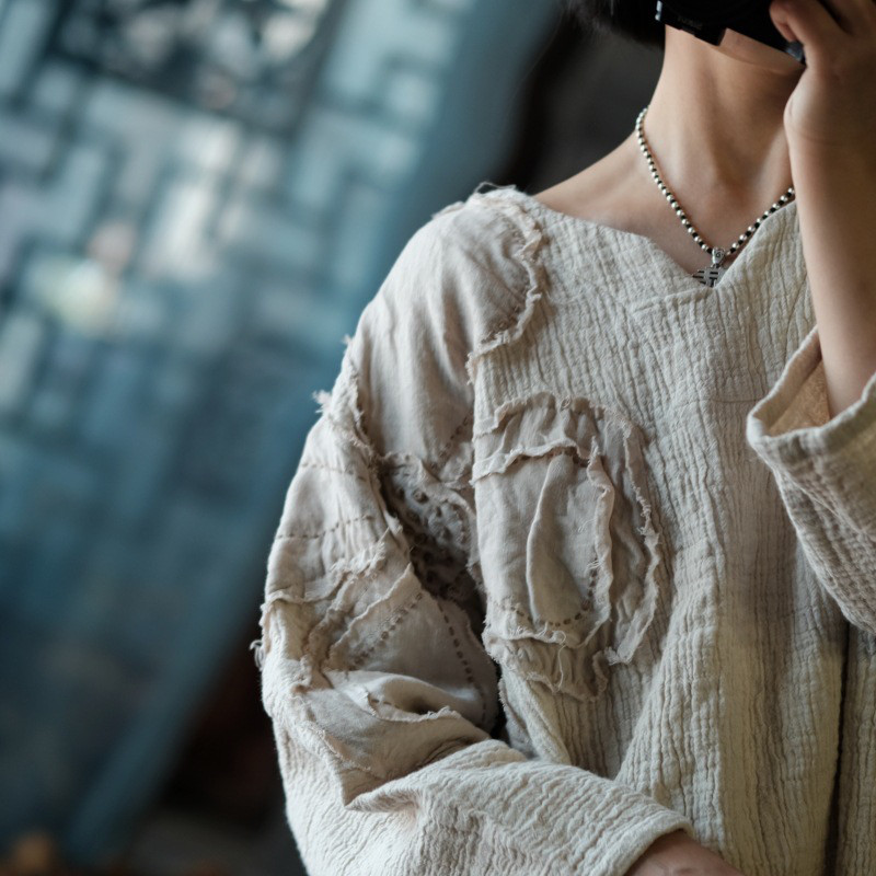 ハンドメイド個性花素朴シャツ