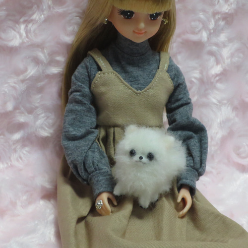 羊毛フェルト犬 ポメラニアン 白 ホワイト ミニチュアドールハウス