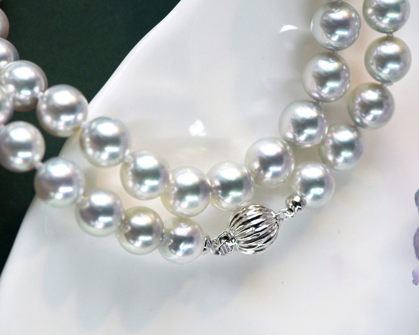 【ルミナ】6～8.5mm 日本製 オオジン シルバーグレー マコヤ 天然海水真珠ネックレス クールな光沢と柔らかな輝きの18Kゴ