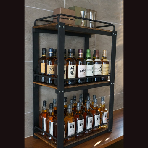 ウイスキーラック　棚　鉄×木製アイアンラック／おうちバー・ボトル棚・酒棚 宮崎の桧香るウイスキーラック 棚 鉄×木製アイアンラック／おうちバー