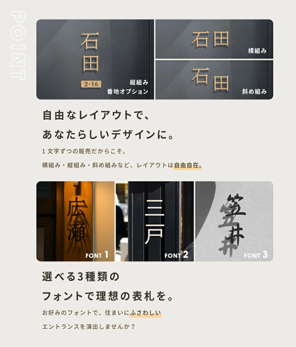 表札 ステンレス 切り文字 おしゃれ 一文字の金額 H50mm 戸建て表札 番地 k015 4枚目の画像