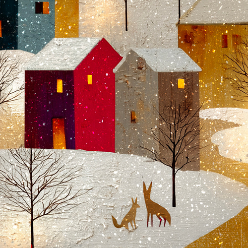 雪降る町【 北欧の森の積み木の家 タイプA 】 冬景色 クリスマス