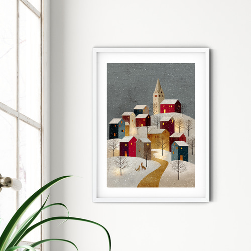 雪降る町【 北欧の森の積み木の家 タイプA 】 冬景色 クリスマス