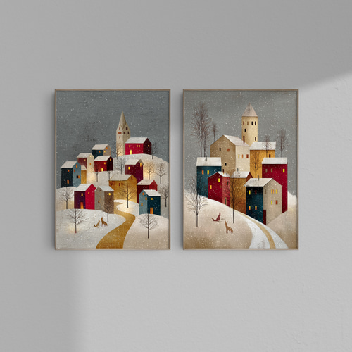 雪降る町【 北欧の森の積み木の家 タイプB 】 冬景色 クリスマス