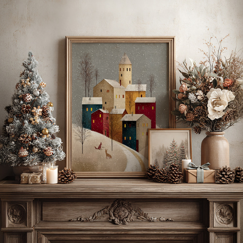 雪降る町【 北欧の森の積み木の家 タイプB 】 冬景色 クリスマス