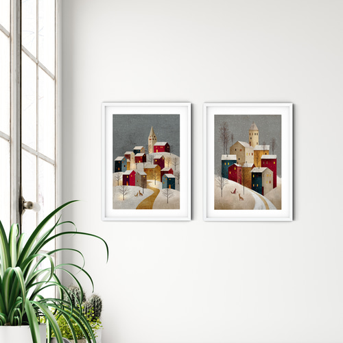 雪降る町【 北欧の森の積み木の家 タイプB 】 冬景色 クリスマス