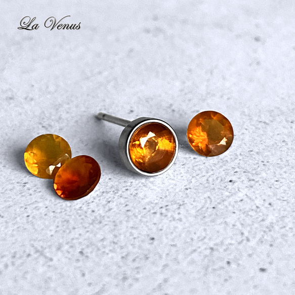 ✴︎つけっぱなしOK✴︎ 天然 ファイアオパール ベゼルピアス 4mm 宝石質AAA 316 両耳用 10月誕生石 5枚目の画像