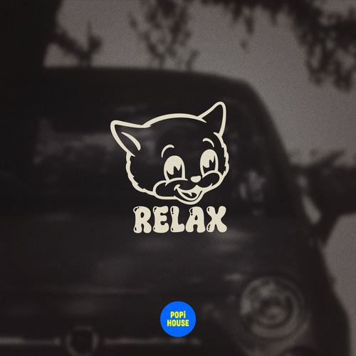 RELAX CAT】カッティングステッカー/1枚/ベージュ/アメリカンレトロな