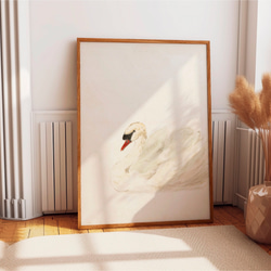 白鳥 アートポスター アンティーク 水彩画 インテリア 動物画 鳥 ナチュラル ベージュ クリーム色 北欧 エレガント　 5枚目の画像