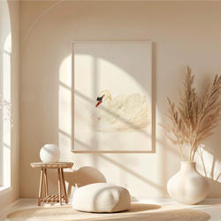 白鳥 アートポスター アンティーク 水彩画 インテリア 動物画 鳥 ナチュラル ベージュ クリーム色 北欧 エレガント　 9枚目の画像