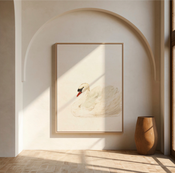 白鳥 アートポスター アンティーク 水彩画 インテリア 動物画 鳥 ナチュラル ベージュ クリーム色 北欧 エレガント　 7枚目の画像