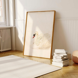 白鳥 アートポスター アンティーク 水彩画 インテリア 動物画 鳥 ナチュラル ベージュ クリーム色 北欧 エレガント　 6枚目の画像