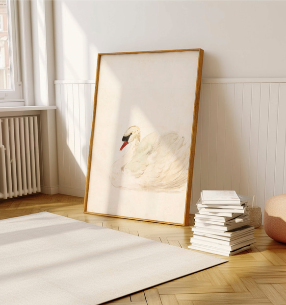 白鳥 アートポスター アンティーク 水彩画 インテリア 動物画 鳥 ナチュラル ベージュ クリーム色 北欧 エレガント　 6枚目の画像
