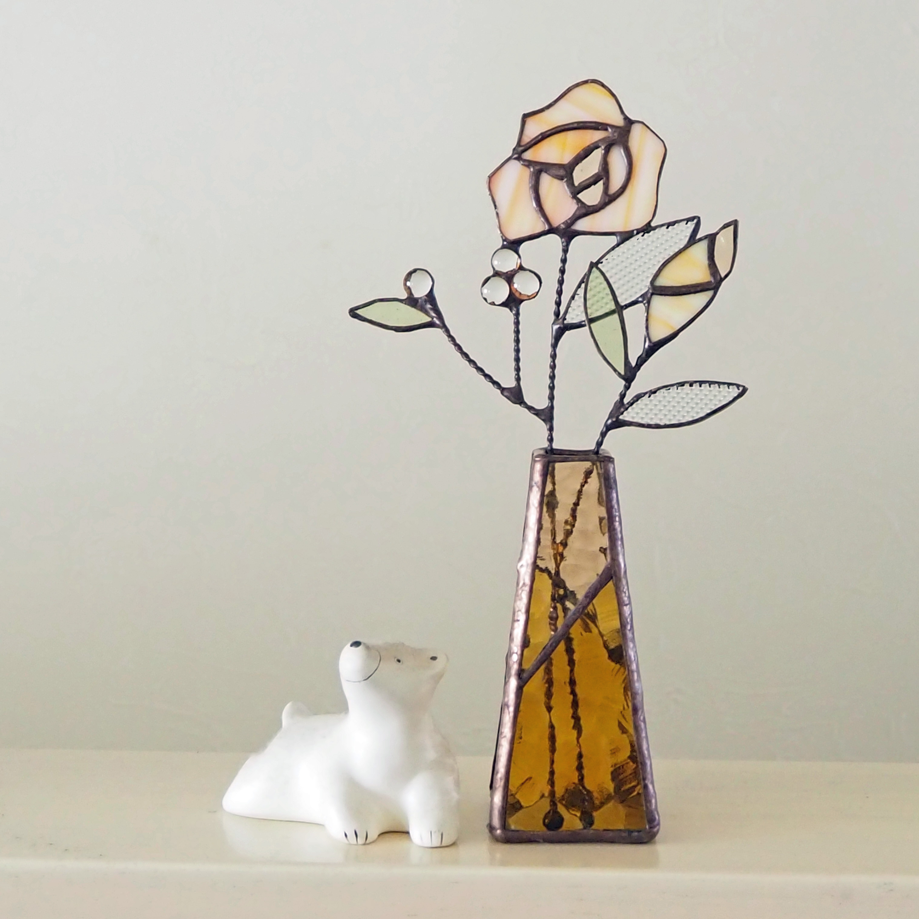 NEWオレンジローズ　ステンドグラスの一輪挿し