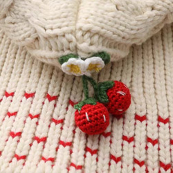 フード付き 可憐なベリー　シルク入りウールアラン柄編みカーディガン【春秋冬】アイボリー 15枚目の画像