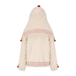 フード付き 可憐なベリー　シルク入りウールアラン柄編みカーディガン【春秋冬】アイボリー 18枚目の画像