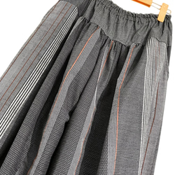 送料無料 着物 リメイク 紬 縞 正絹切替 もんぺバルーンパンツ ハンドメイド 4枚目の画像