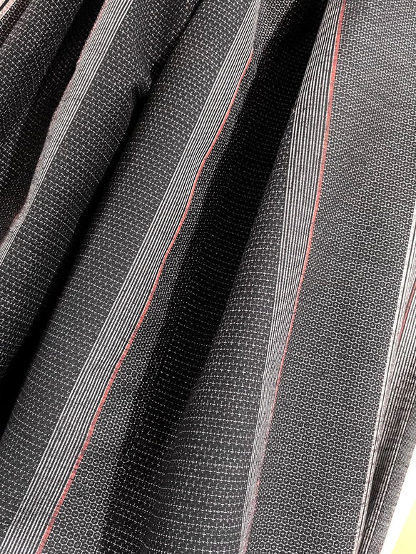 送料無料 着物 リメイク 紬 縞 正絹切替 もんぺバルーンパンツ ハンドメイド 6枚目の画像