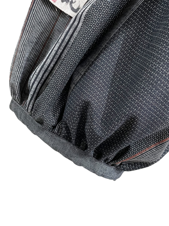 送料無料 着物 リメイク 紬 縞 正絹切替 もんぺバルーンパンツ ハンドメイド 2枚目の画像