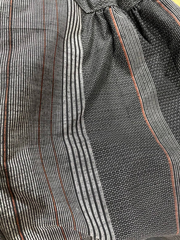 送料無料 着物 リメイク 紬 縞 正絹切替 もんぺバルーンパンツ ハンドメイド 5枚目の画像