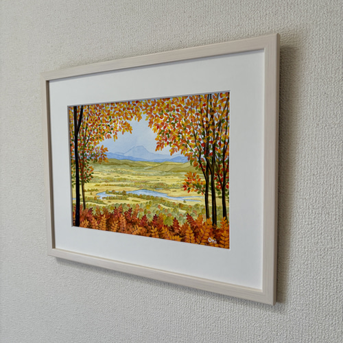 透明水彩画　原画　「釧路湿原・秋01」額縁付き　F4サイズ　風景画 釧路湿原・秋01」透明水彩画 原画 風景画 額縁付 F4サイズ 絵画 Oni