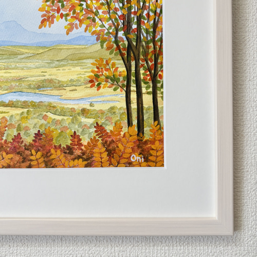 透明水彩画　原画　「釧路湿原・秋01」額縁付き　F4サイズ　風景画 釧路湿原・秋01」透明水彩画 原画 風景画 額縁付 F4サイズ 絵画 Oni